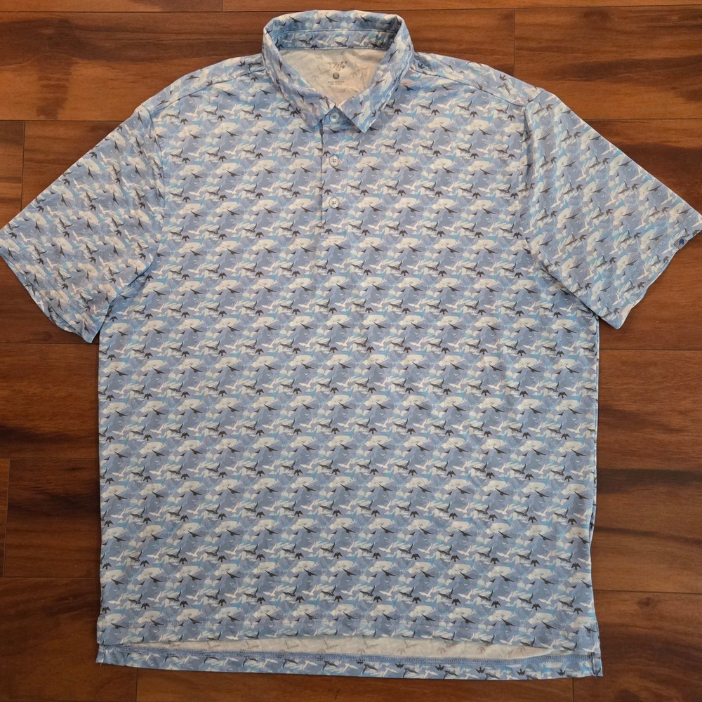 1764 Golf Mens XL Blue Seagull Cloud Print‎ Performance Polo Shirt Short Sleeve